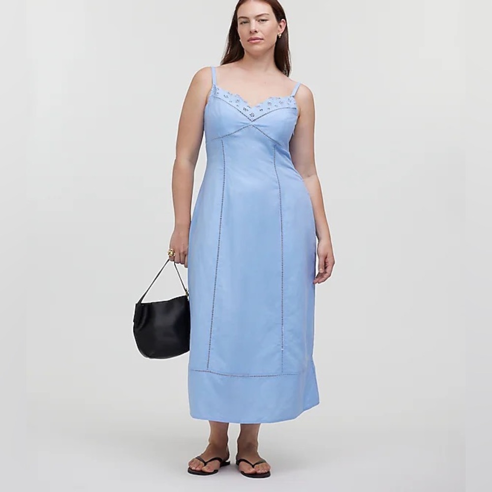 Madewell Sweetheart Midi Dress in Linen-Cotton Blend Powder Blue Size 4 NWT